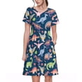 thumbnail image 1 of Bixox Robe d'Été à Manches Courtes pour Femmes Robe Ample Longueur Genou avec Poches-Dinosaure, 1 of 7