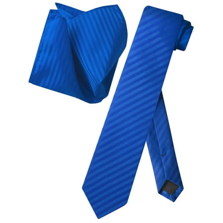 - Vesuvio Napoli Skinny NeckTie Royal Blue Vertical Stripes 2.5