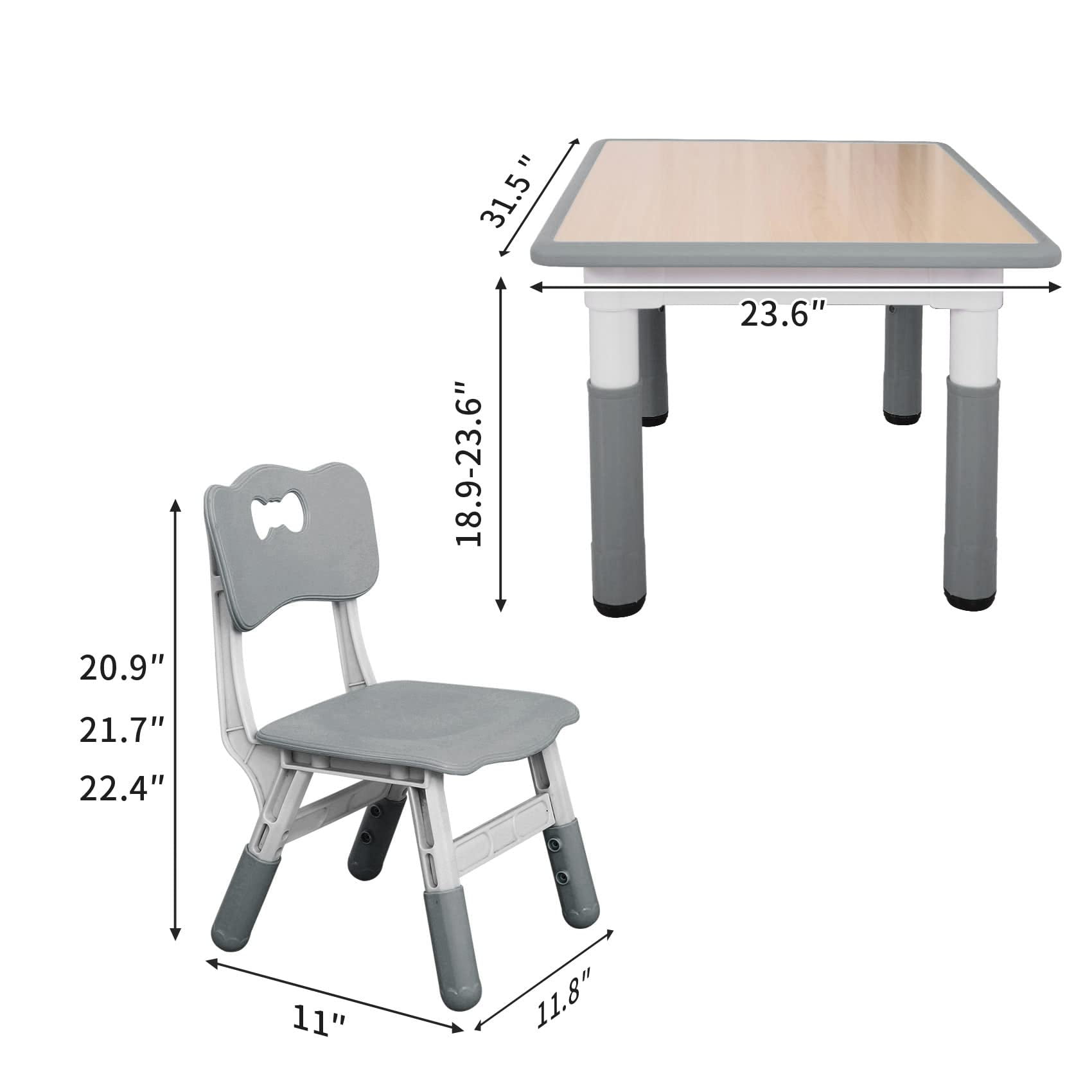 UNICOO® Kids Table and 2 Chairs Set, Height Adjustable Toddler Table and Chair Set, Easy to Wipe Arts & Crafts Table, Suitable for Ages 2-8, Childrens Table and Chair Set (BY-60-MGY)