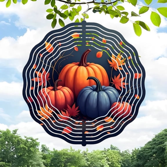 3D Metal Hanging Wind Spinners - Autumn Pumpkin & Leaf Design Wind Chimes for Yard & Garden Decor - Vibrant Colors & Nature-Inspired Art