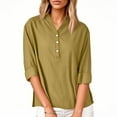 thumbnail image 4 of WTOBBY Women's V-Neck Button Down Casual Shirt, Solid Color Long Sleeve Split Hem Blouse Top, Cotton Linen Blend Lightweight Fabric for Daily Wear,Yellow S, 4 of 6