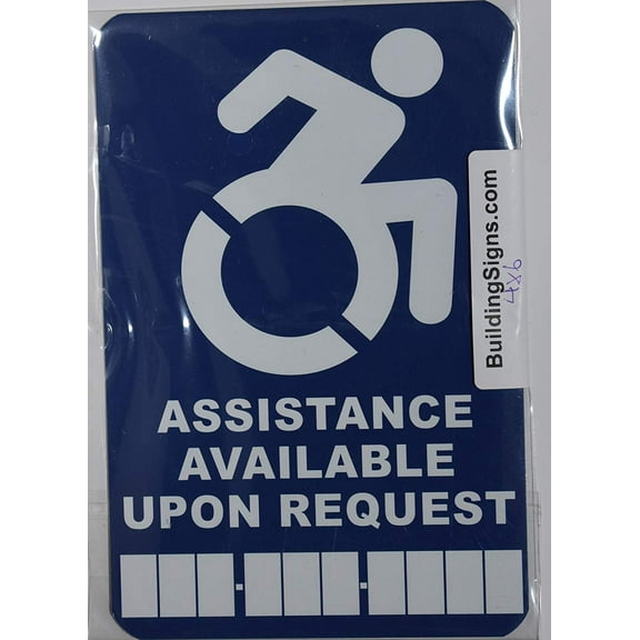 Assistance Available Upon Request Sign with Phone Number (White/Blue,Aluminium, 4X6, Double Sided Tape)-The Pour Tous Blue LINE
