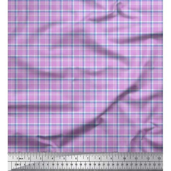 Soimoi Purple Heavy Satin Fabric Plaid Check Printed Fabric 1 Yard 54 Inch Wide