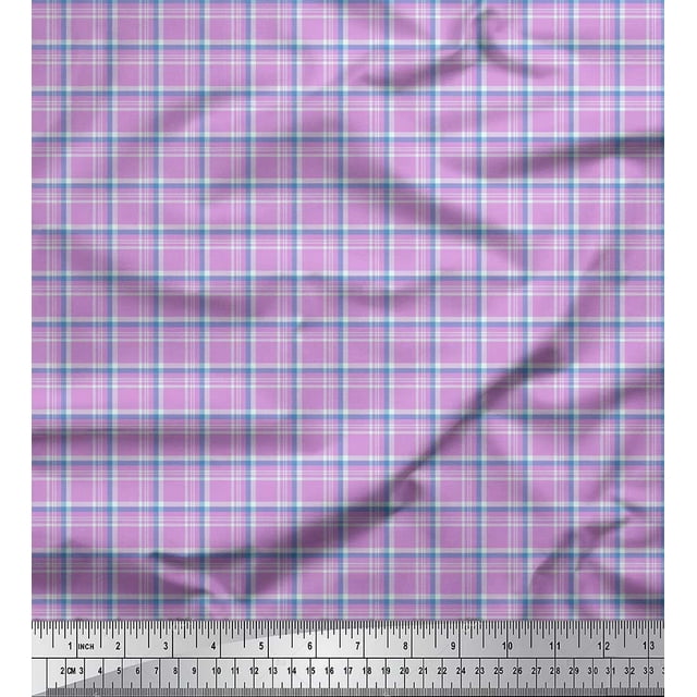 Soimoi Purple Georgette Viscose Fabric Plaid Check Decor Fabric Printed Yard 42 Inch Wide