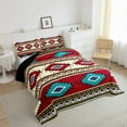 thumbnail image 3 of jejeloiu Ancient Bohemian Aztec Queen Comforter Set,Boho Exotic Style Bedding Sets,Red Beige Cyan Bedding Comforter Set For Men Women,Breathable Home Decor Reversible,3-Piece, 3 of 8