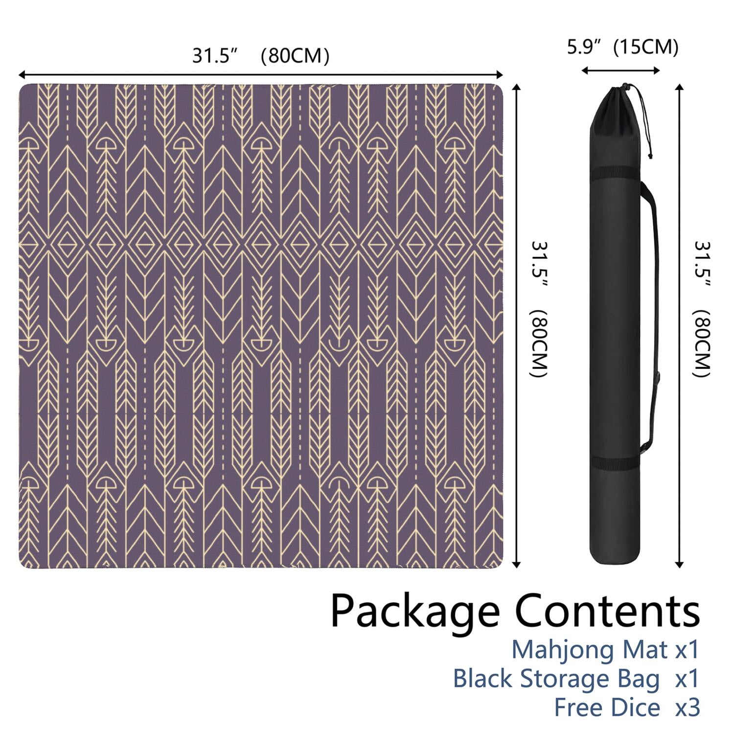Boho Style Large Non-Slip Playing Surface for Mahjong 31.5x31.5 Inch Rubber Mat with Noise Dampening for Card Games Board Games and Game Room Decor