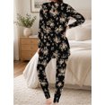 thumbnail image 5 of Women's Milk Silk Sleepwear Long Sleeve Pajama Set Vintage Black Floral 2 Piece Loungewear, 5 of 7