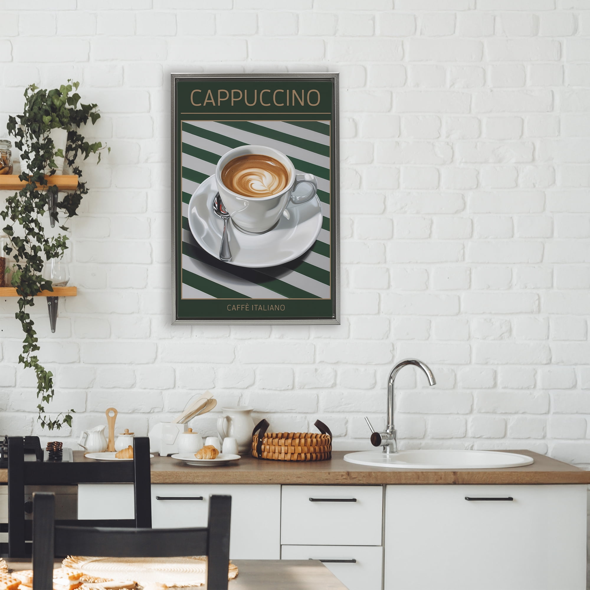 Stupell Industries Cappuccino Coffee over Stripes Gray Framed Floater Canvas Wall Art, design by Andreas Magnusson