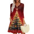 thumbnail image 2 of Christmas Dresses for Women Women's Christmas Printed Fashionable V-neck Button Seven Part Cuff Pocket Dress for Holiday Party,Wine,S, 2 of 5