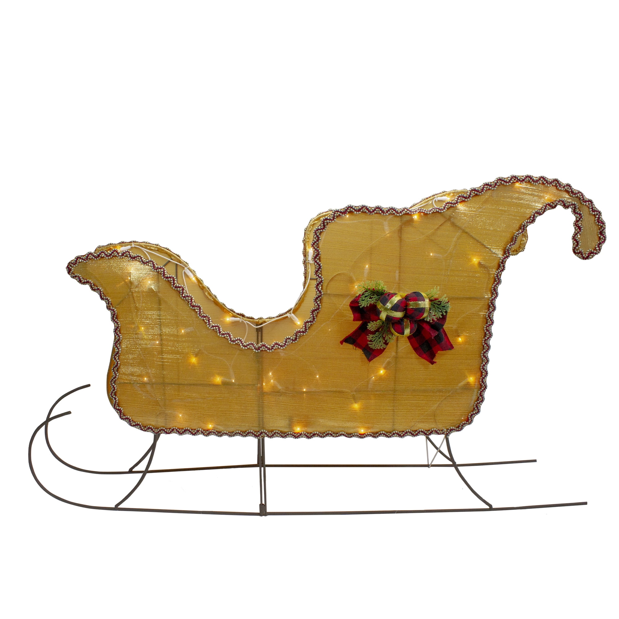 Northlight Lighted Gold Shiny Christmas Sleigh Outdoor Yard Decoration ...