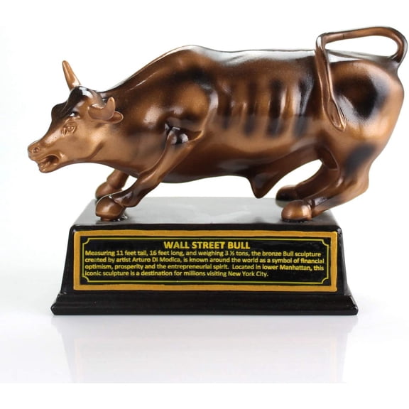 Torkia - Official Licensed Bronze Wall Street Bull Stock Market NYC Figurine Statue with Base - Small