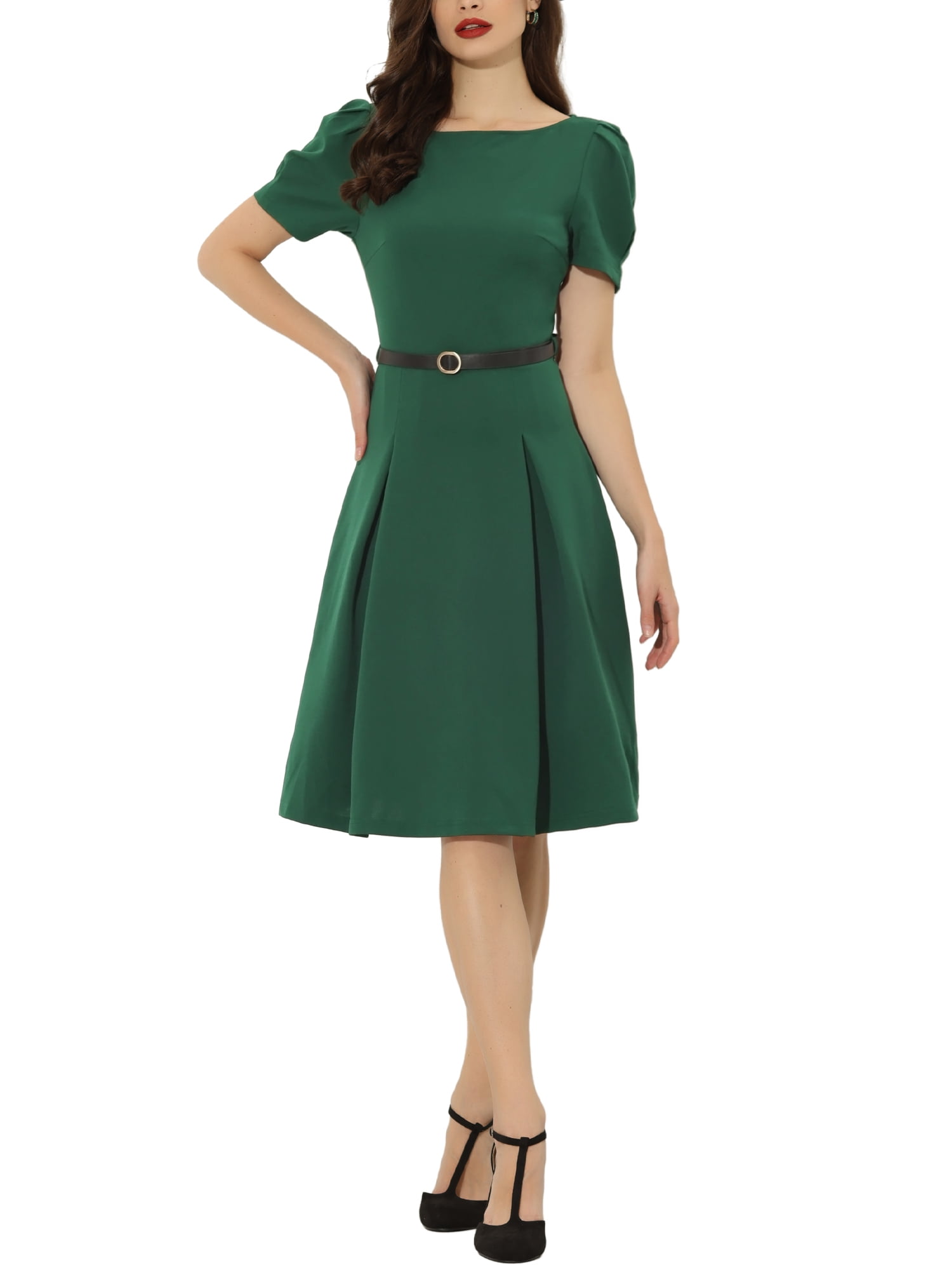 Allegra K Women's Elegant Dark Green Midi Dress