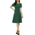 thumbnail image 2 of INSPIRE CHIC Women's Elegant Wear-to-Work Dress Belted Boat Neck Short Sleeve Midi Dresses M Dark Green, 2 of 5