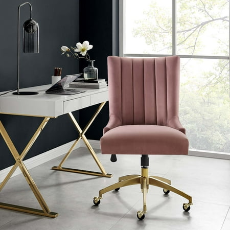 UPC: 0889654969662 | Modway Empower Channel Tufted Performance Velvet Office Chair in Gold Dusty Rose