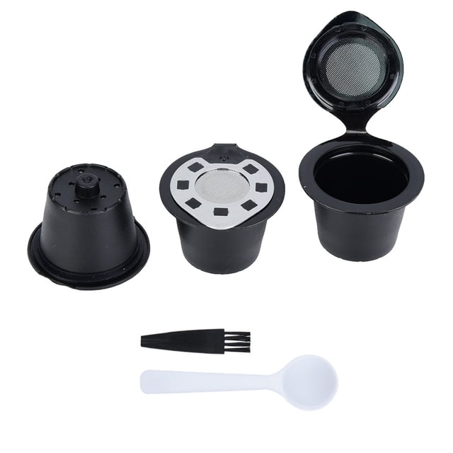 Coffee Filter, 5pcs/Set Refillable Coffee Capsules Plastic and Stainless Steel Reusable Refillable Coffee Capsules Pod Filter Cups Strainer Golden, Sliver(Sliver)