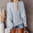 thumbnail image 3 of Suéter de punto con cuello redondo para mujer, manga larga, suelto, con hombros caídos, tops con borde blanco para otoño invierno gris L, 3 of 5