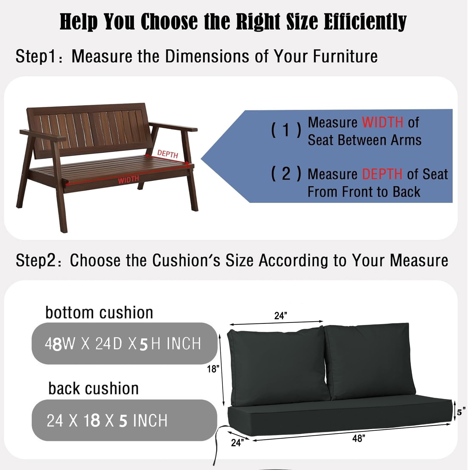 swing Outdoor Loveseat Cushion Set 48 x 24 inch,Waterproof Weather & Fade Resistant Seat and Backrest Cushion Set for Couch, Swing, Bench