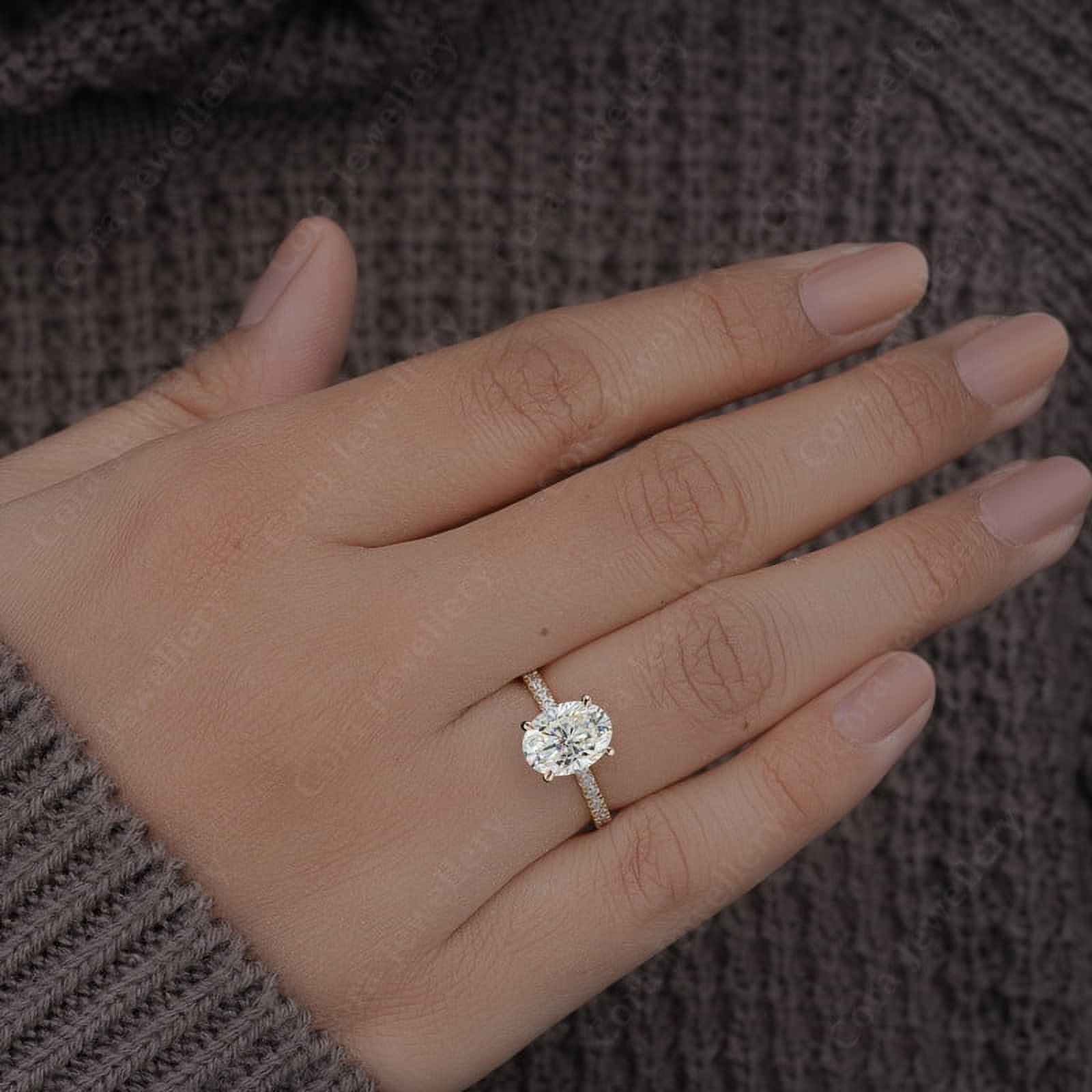 Cora Jewellery 2.75TCW Oval Moissanite Engagement Ring For Women, 18K Yellow Gold, 6 US