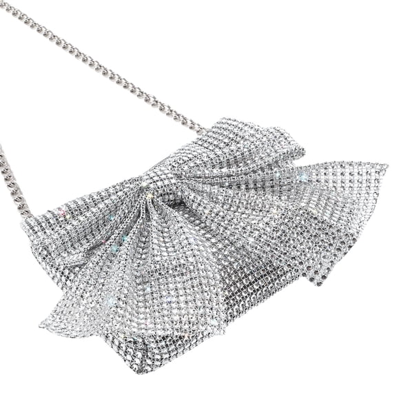 Luxurious Faux Rhinestones Butterfly Bows Evening Bag with Metal Chain