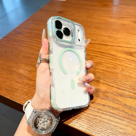 Magnetic for iPhone 15 Case Compatible with Mag-Safe, Non-Yellowing Clear Case, Military Grade Drop Protection, Transparent Slim Lightweight Phone Cover Case for iPhone 15, Green
