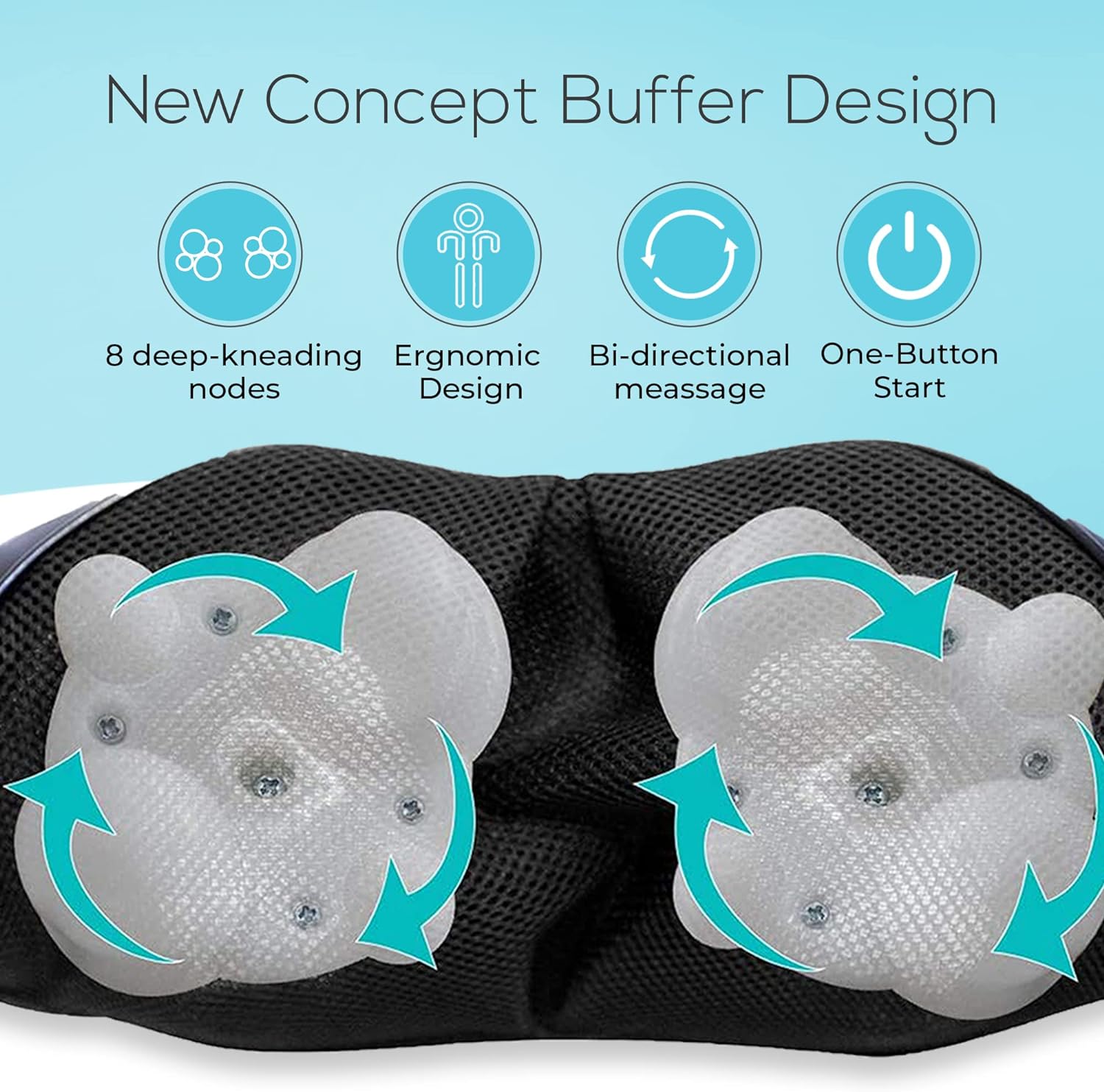 Neck and Back Massager with Soothing Heat, Electric Deep Tissue Kneading Massage Pillow for Neck, Back, Shoulder, Leg, Body Muscle Pain Relief, at Home, Office, or Car Use - Blue