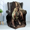 thumbnail image 4 of Zombie Soft Flannel Fleece Blanket, Halloween Scary Dead Man in the Old Building with Bloody Head Nightmare Theme, Cozy Plush for Indoor and Outdoor Use, 70" x 90", Grey Mint Peach, by Ambesonne, 4 of 5