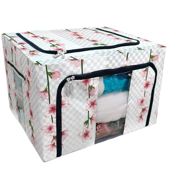EREHome Spring bloom branch with pink flowers buds Storage Bag Clear Window Storage Bins Boxes Large Capacity Foldable Stackable Organizer With Steel Metal Frame For Bedding,Clothes,Closets, Bedrooms