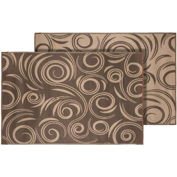 TYAPCS 68862 Reversible Camping Mat Brown/Beige Swirl RV Rug 8' x 20