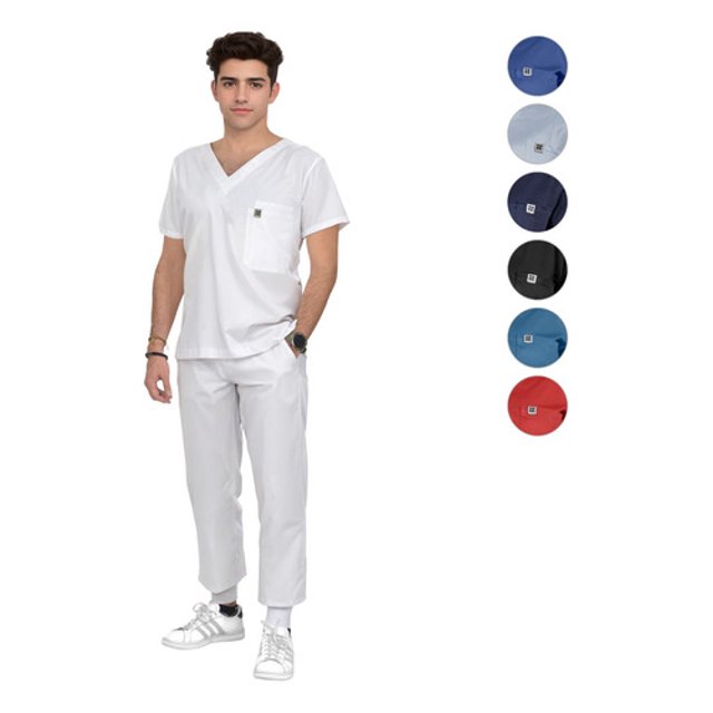 Pijama Quirurjica Uniforme Medico Jogger Hombre Algodon Blanco