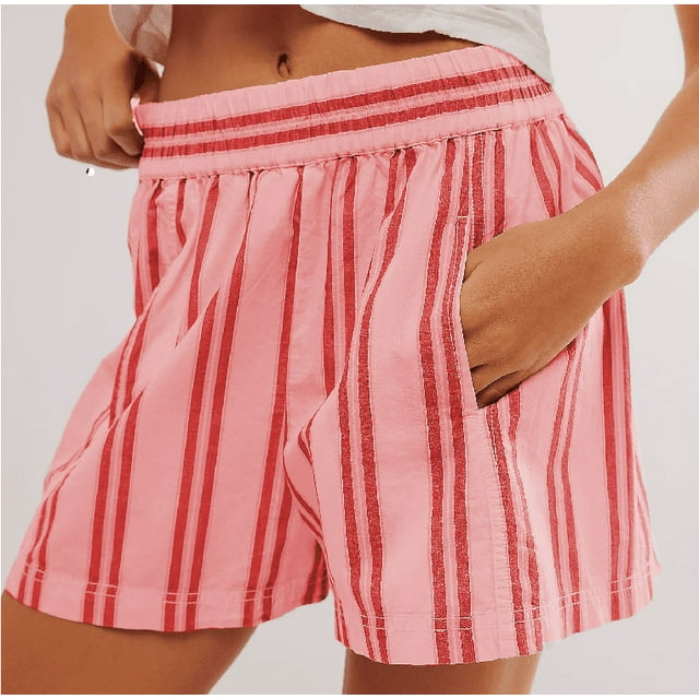 Gupgi Shorts Rayés pour Femmes Boxeurs Décontractés Taille Élastique Bas de Pyjama Détente Coupe Ample Shorts