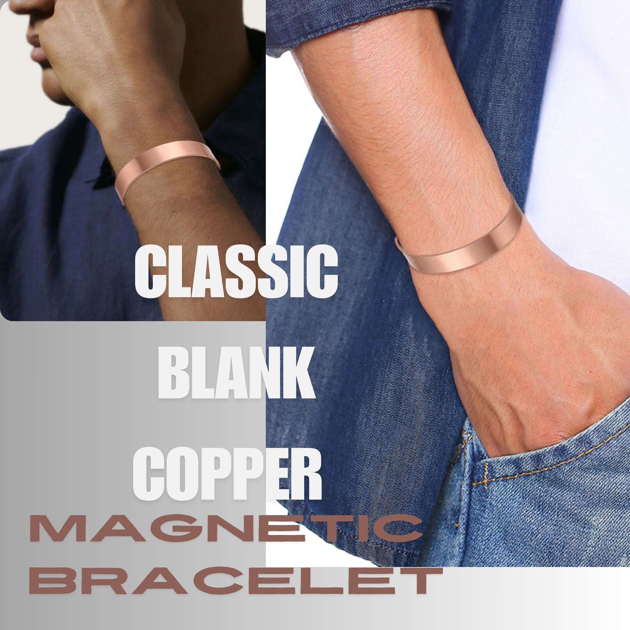 Wollet Magnetic Copper Bracelets for Men – Adjustable Copper Magnetic Bracelets, Set of 2