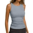 thumbnail image 1 of Camiseta sin mangas de punto acanalado de color liso para mujer: corte ajustado con pliegues laterales, cuello redondo, perfecta para combinar con otras prendas., 1 of 5