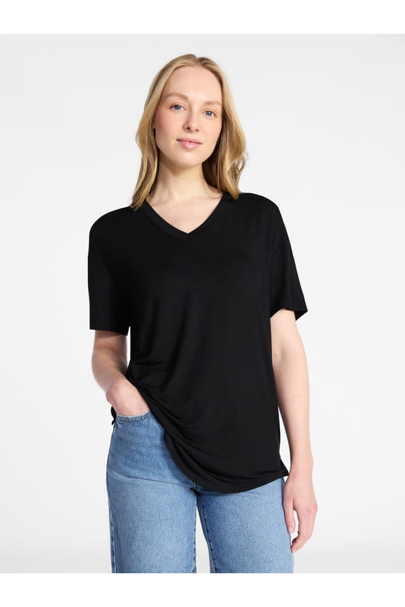 Women's V-Neck Tunic Tee with Short Sleeves, Sizes XS-XXXL