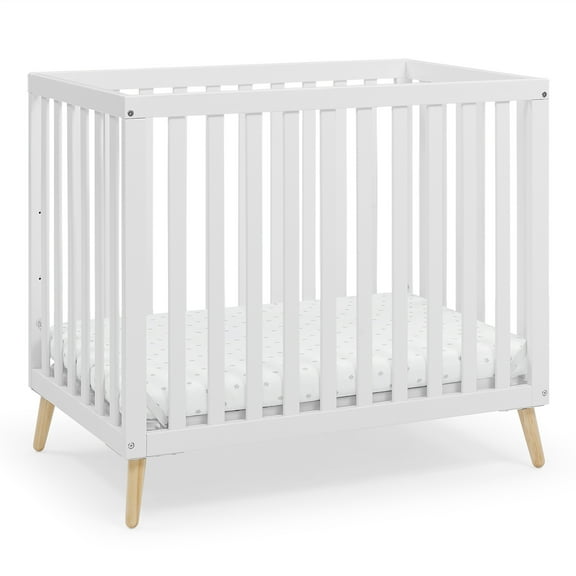 Delta Children Essex Convertible Mini Baby Crib with 2.75-Inch Mattress, Bianca White/Natural
