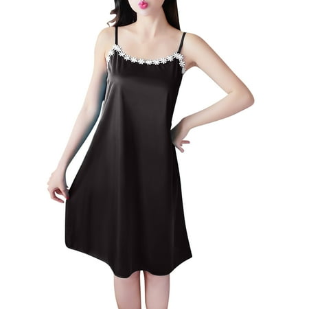 LIaqionyy Women Mini Slip Sleepwear Spaghetti Strap Satin Nightgown Scoop Neck Babydoll Dress Chemise Nightwear
