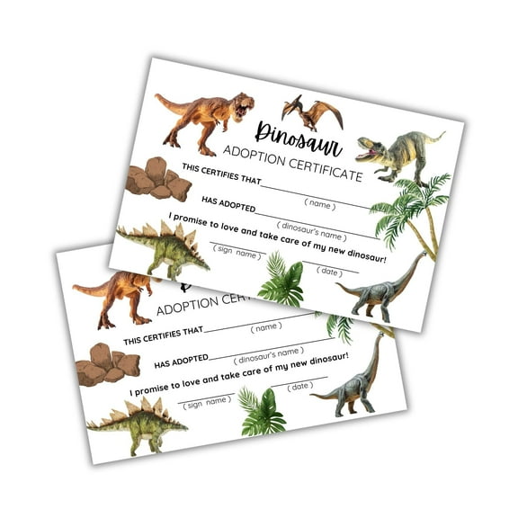 Lashicorn Dinosaur Animal Adoption Certificate  30pk 4x6 Template Stuffed Animal Exotic Birthday Party Zoo Horse Cow Dragon Adopt Kids Favor Theme Jungle