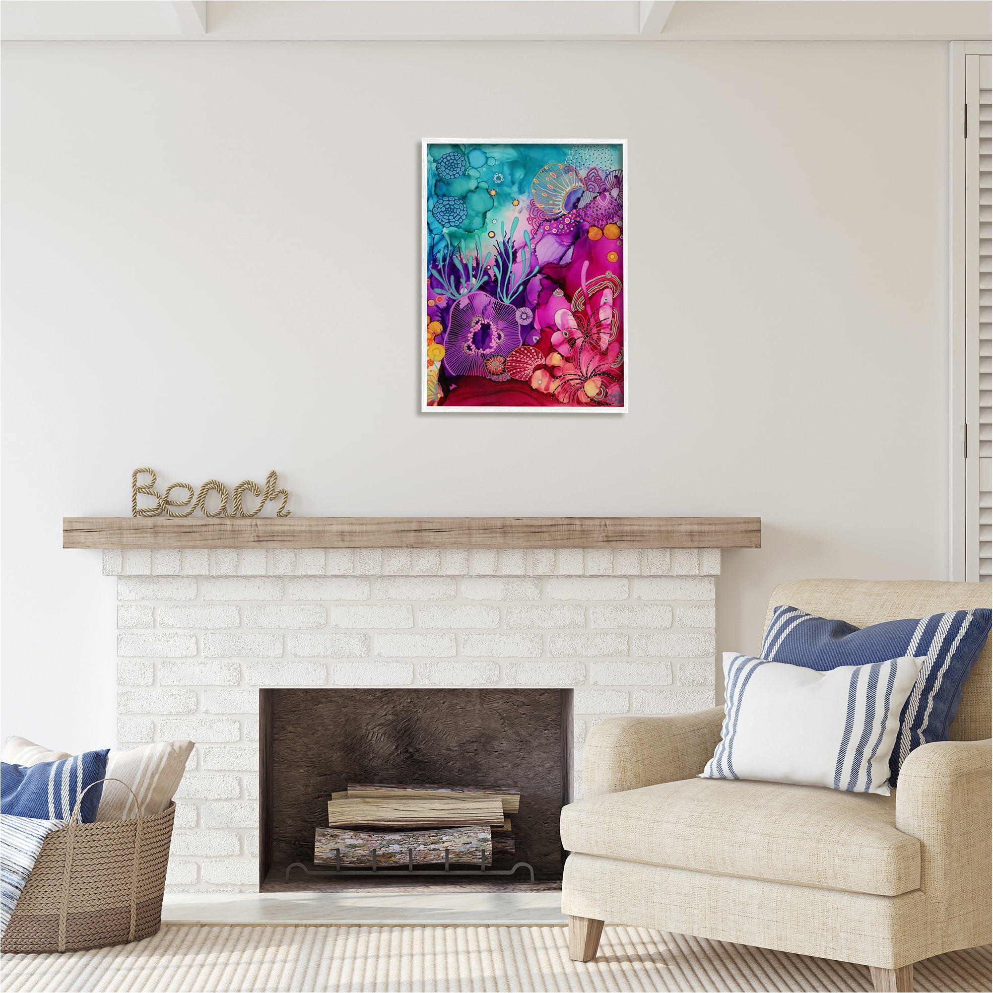 Stupell Industries Abstract Coral Pattern Abstract Painting White Framed Art Print Wall Art, 24 x 30