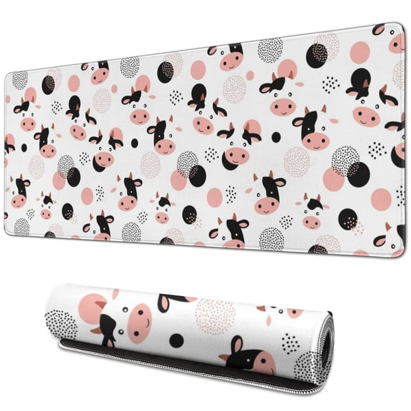 Long Mouse Pads for Desk,White Cow Dot Pattern Desk Mats on Top Of Desks, Desk Mouse Pad Extra Large with 3mm Non-Slip Base and Stitched Edge for Gaming,Office,Work,Home 31.5"x11.8"