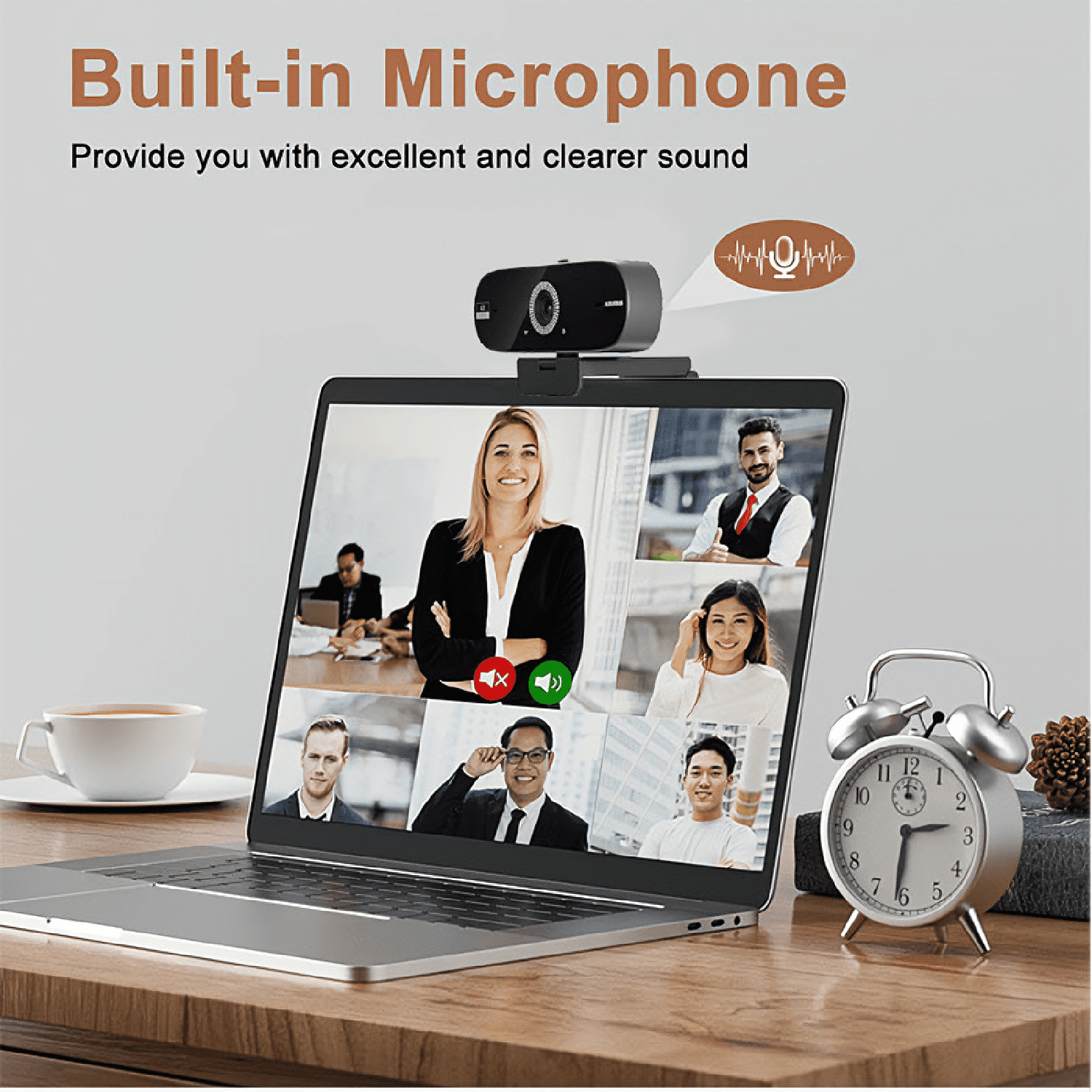 JETO 2K QHD USB Webcam with Autofocus & Privacy Cover, Built-in Mic, 360° Rotatable Clip, Plug and Play, PC/Mac/Laptop/Desktop Compatible