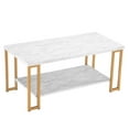 Ktaxon Modern Faux Marble Coffee Table, Gold Frame, 2 Tier Rectangle