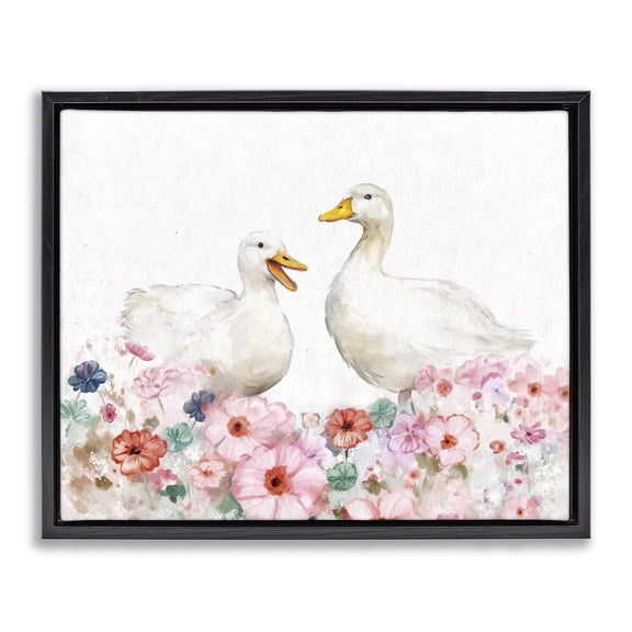 Stupell Industries Farmhouse Ducks & Pastel Flowers Black Floating Frame Canvas Art, 21 x 17, by Ziwei Li