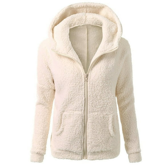 Hoodies & Sweatshirts Reduced Price ! Georges Womens Tops Winter Women Hooded Sweater Coat Warm Wool Zipper Coat Long Sleeve Outwear