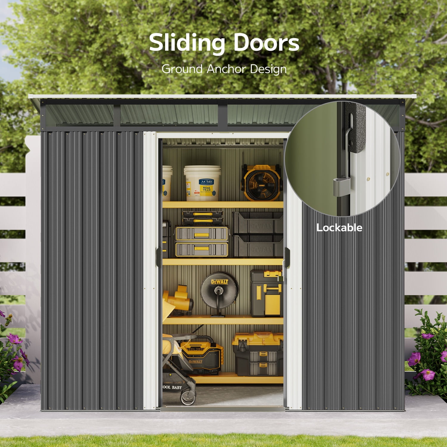 8' x 6' FT Outdoor Storage Shed, Metal Garden Shed with Transparent Panel Window, Heavy-Duty Weather Resistant for Backyard Garden, Dark Gray