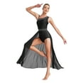 thumbnail image 2 of Kaerm Womens Sleeveless Lyrical Dance Dress Glittery Asymmetrical Shoulder Split Dress Modern Dancewear Black S, 2 of 7