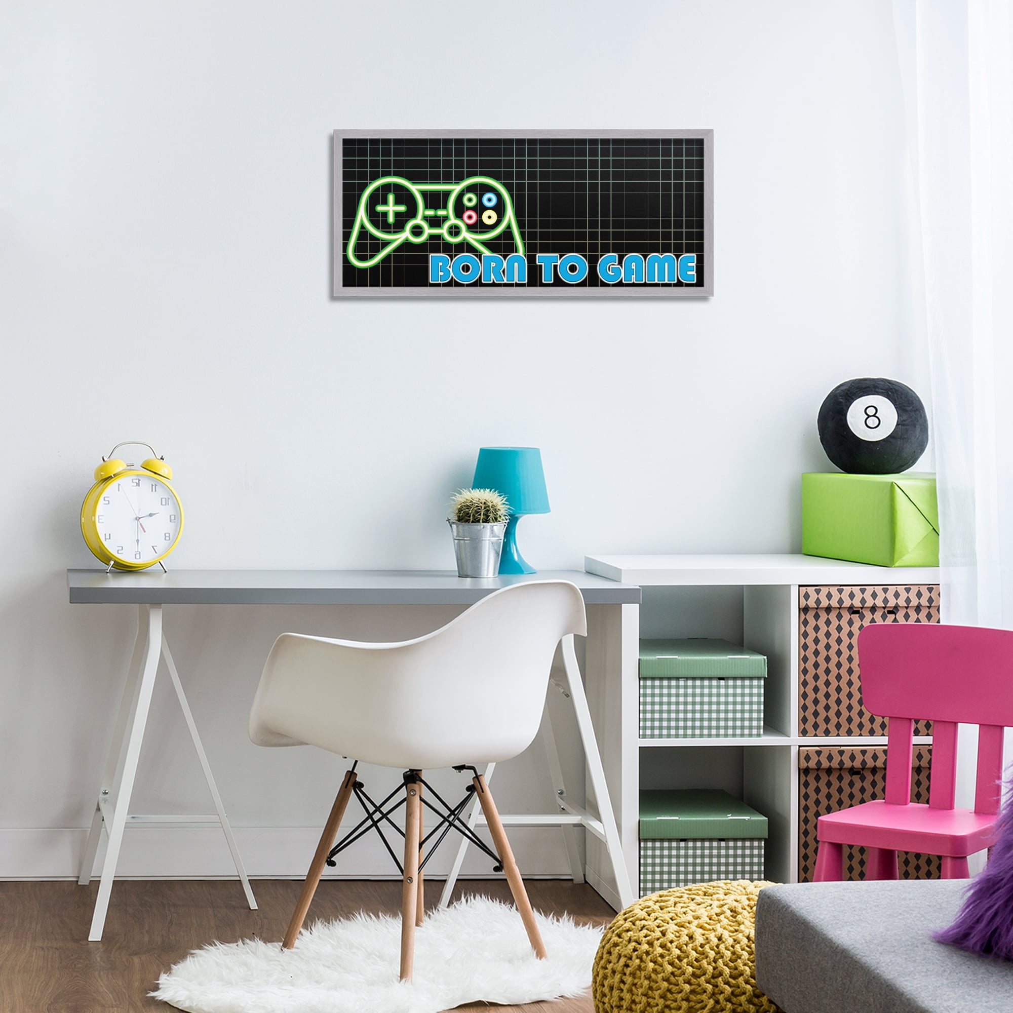 Stupell Industries Born To Game Neon Gray Framed Giclee Art, design by Kim Allen