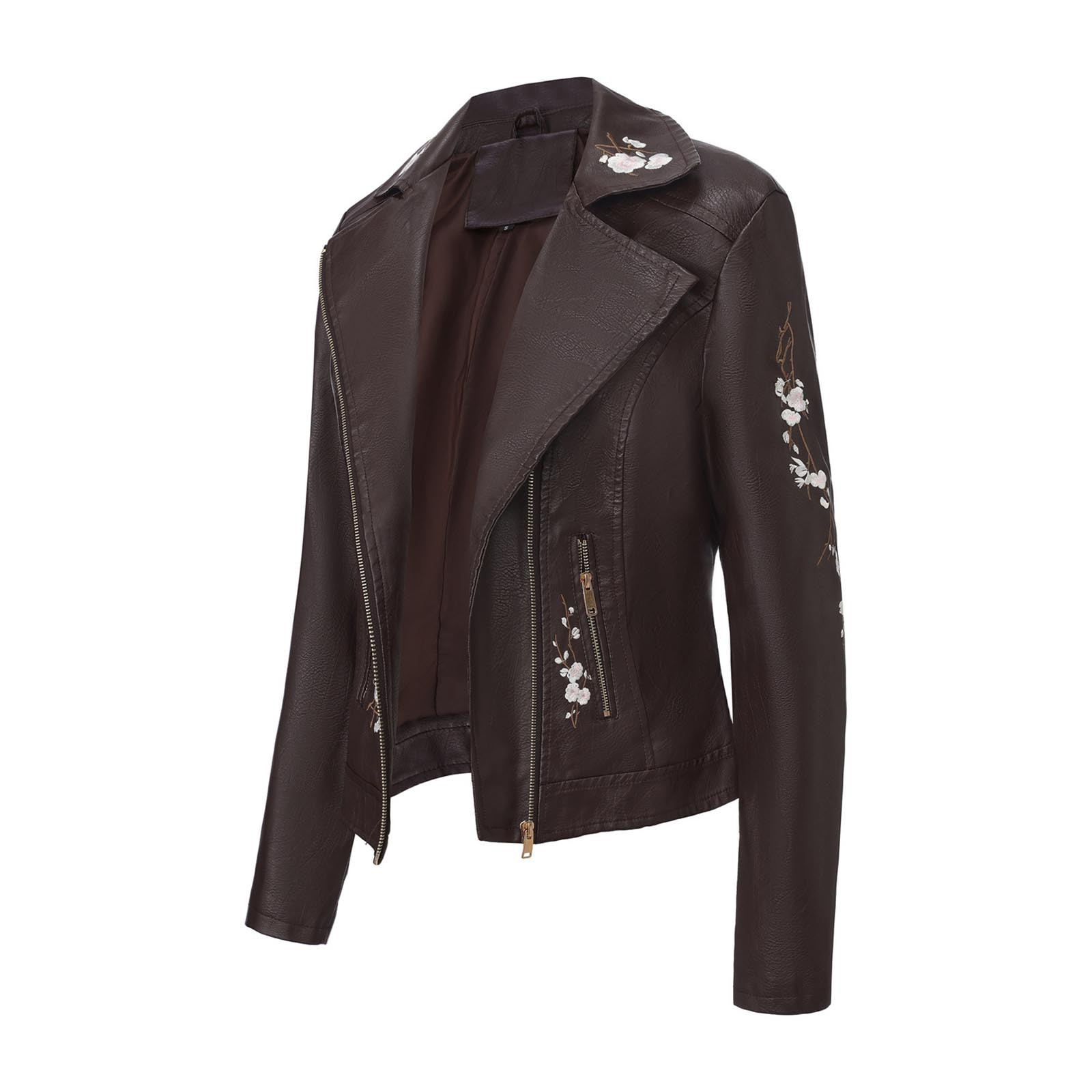 wdsxpo Women Faux Leather Jacket Studded Rivet Floral Moto Biker Coat Embroidered Trendy Lightweight Streetwear Jackets for Women