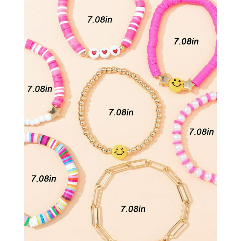 IEFSHINY Heishi Bracelets Set for Girls Colorful Smile Beaded