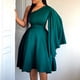 thumbnail image 2 of Vestido De Fiesta De Cóctel con Manga Acampanada Y Cuello Diagonal para Mujer,Green-L ER, 2 of 4