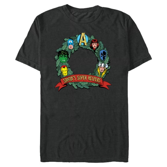 Marvel Avengers Santa’s Super Helpers Faces Retro Holiday - Short Sleeve Blended T-Shirt for Adults - Customized-Dark Heather