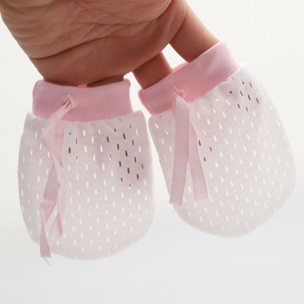 Guantes pequeños de malla antiarañazos para bebé, de verano, finos, transpirables, frescos, elásticos, con cordón y ajustables